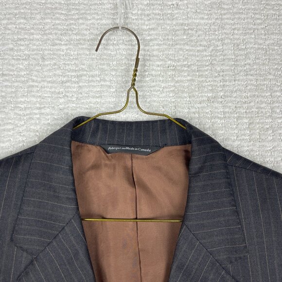 Men's Coppley x Harry Rosen 47W Brown / Grey Pinstripe Scabal Wool Sport Coat - Picture 7 of 16